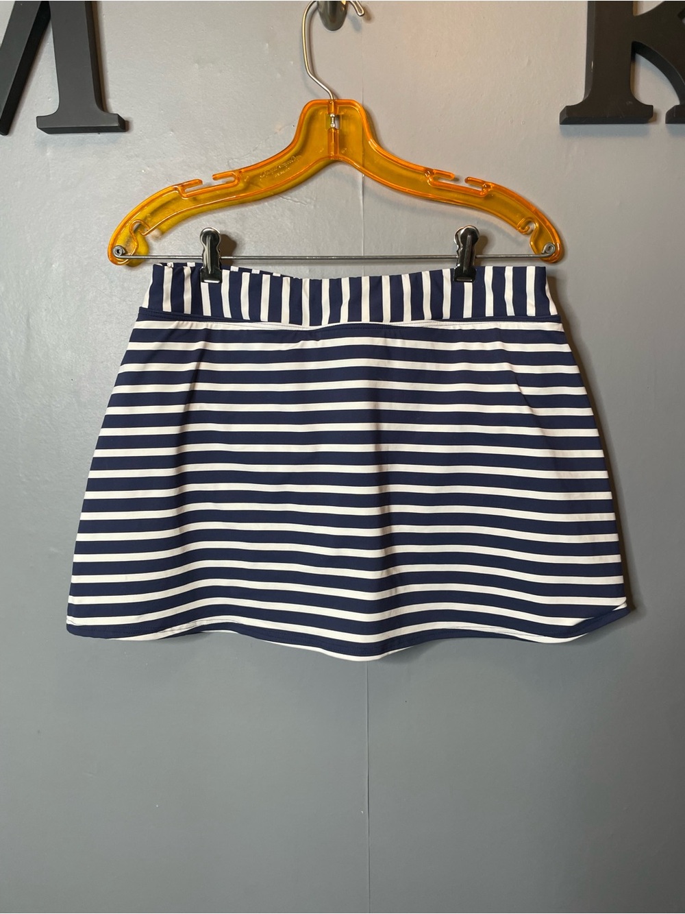 Lands End Striped Navy and White‎ Women's Swim Skirt Skort size 10
